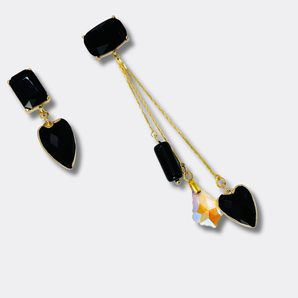 Long Olive Green Agate Earrings | Gold