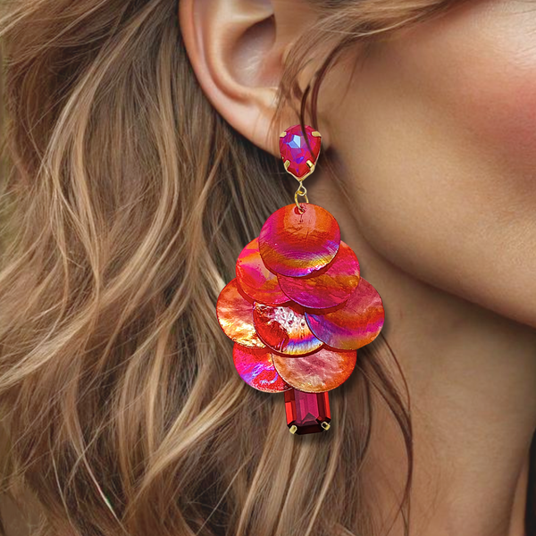Wine Red Shell Earrings | Gold