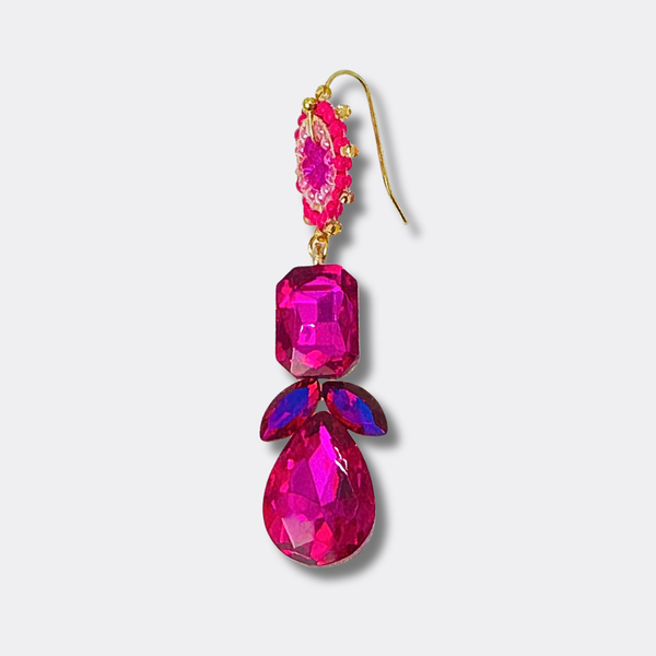 Fuchsia Flower Beads Earrings | Gold