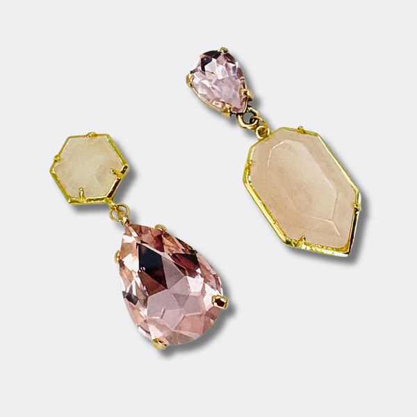 Pastel Rose Quartz Earrings | Gold
