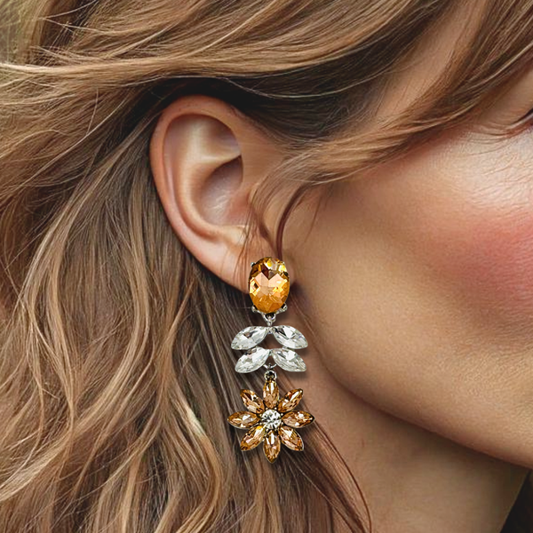 Peach Crystal Earrings | Silver