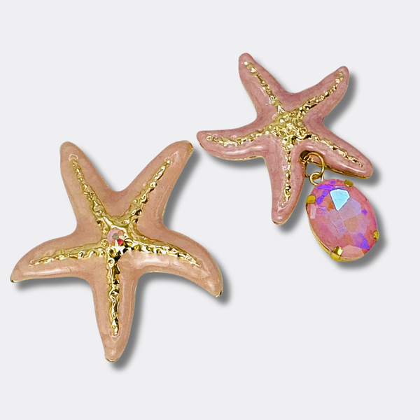 Pink AB Starfish Earrings | Gold