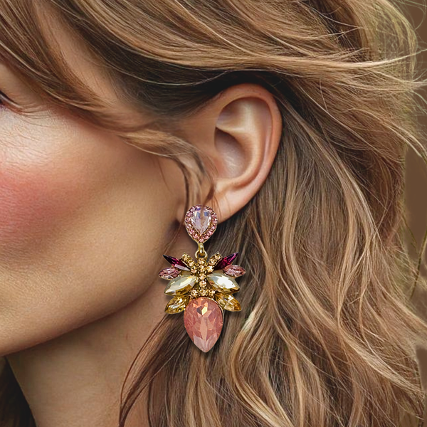 Pink Champagne Leafs Earrings | Gold