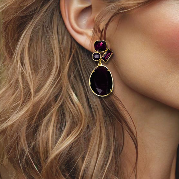 Purple Crystal Earrings | Gold
