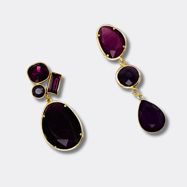 Purple Crystal Earrings | Gold