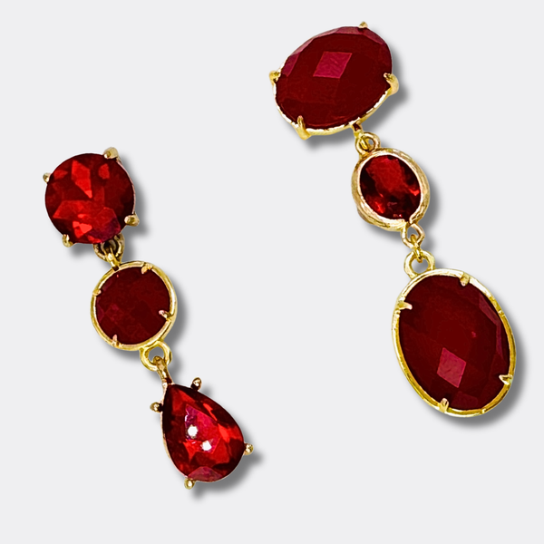 Red Crystal & Agate Earrings | Gold