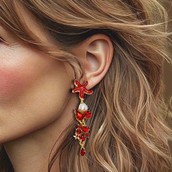 Red Starfish Earrings | Gold