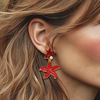 Red Starfish Earrings | Gold