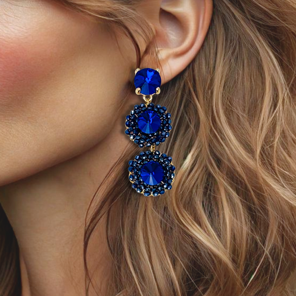Royal Blue Crystal Earrings | Gold
