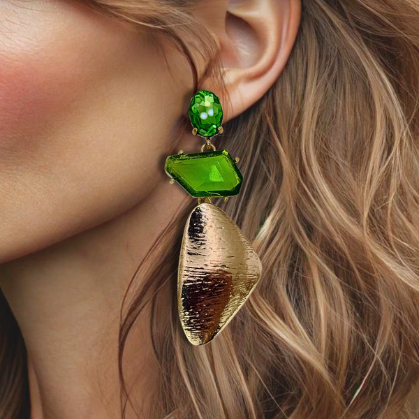 Trio Green Resin Earrings | Gold