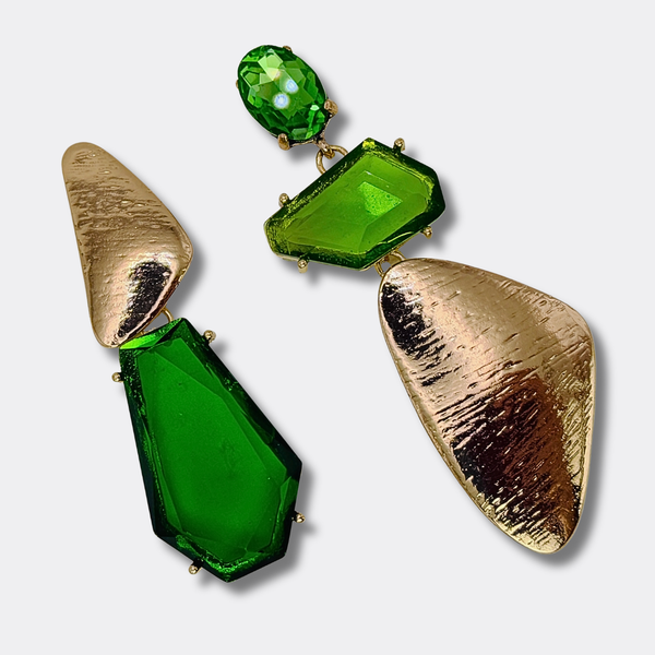 Trio Green Resin Earrings | Gold