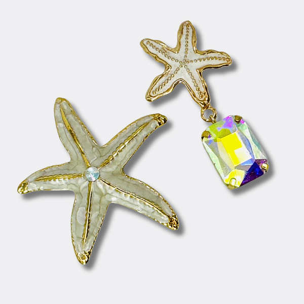White AB Starfish Earrings | Gold