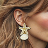 White Cockle Starfish Earrings | Gold
