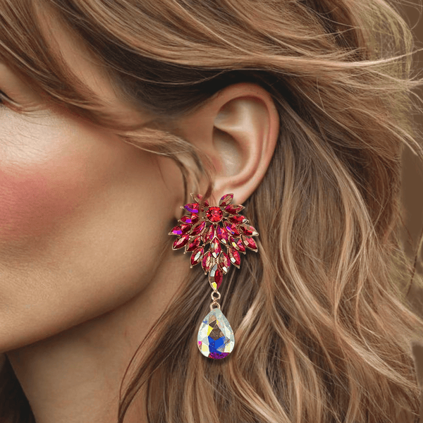 AB Red Crystal Earrings | Gold - Muze Earrings