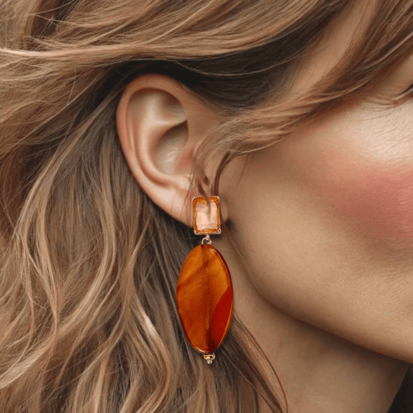 Amber Orange Earrings | Gold - Muze Earrings