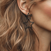 Big Black Strass Stars Earrings | Silver - Muze Earrings