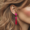Big Fuchsia Stripe Agate Earrings | Gold - Muze Earrings