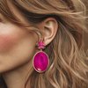 Big Fuchsia Stripe Agate Earrings | Gold - Muze Earrings