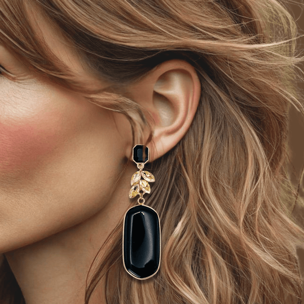Black Agate Champagne Earrings | Gold - Muze Earrings
