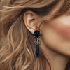 Black Agate Leopard Earrings | Gold - Muze Earrings
