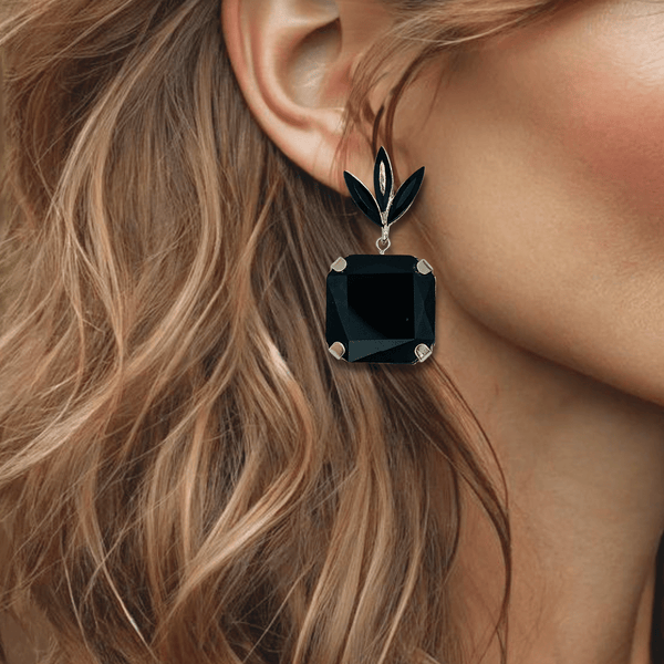 Black Crystal Earrings | Silver - Muze Earrings