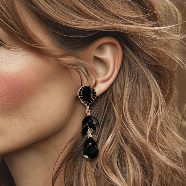 Black Drop Leafs Earrings | Gold - Muze Earrings