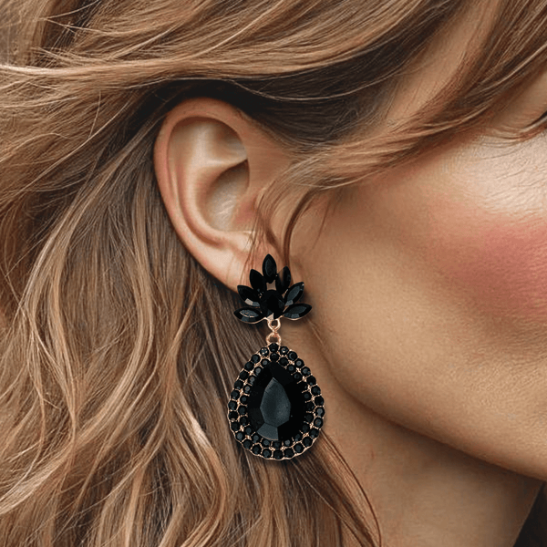 Black Drop Leafs Earrings | Gold - Muze Earrings
