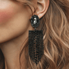 Black Grey Strass Earrings | Silver - Muze Earrings