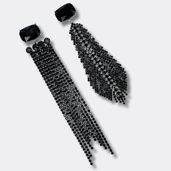 Black Tie Strass Earrings | Silver - Muze Earrings