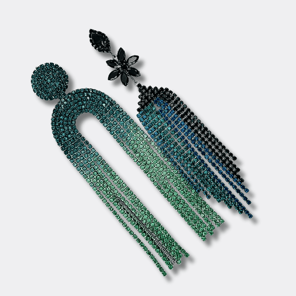Blue Black Green Strass Earrings | Silver - Muze Earrings