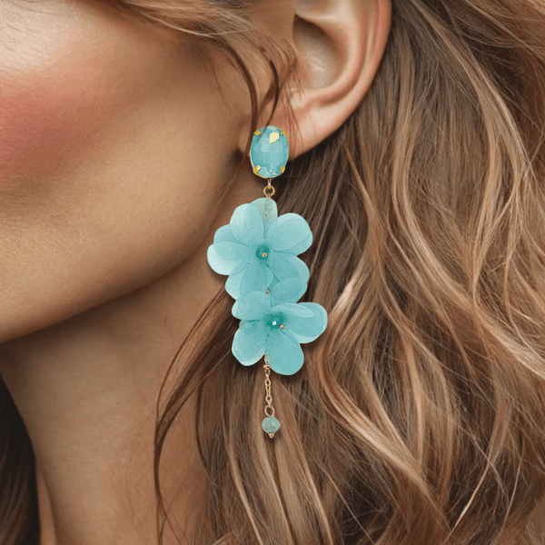 Blue Mesh Festival Earrings | Gold - Muze Earrings