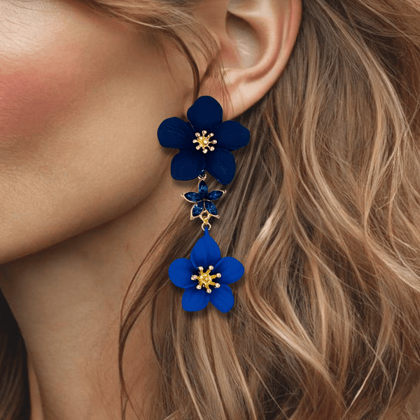 Blue Trio Flower Earrings | Gold - Muze Earrings