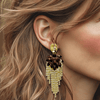 Burgundy Brown Strass Earrings | Gold - Muze Earrings
