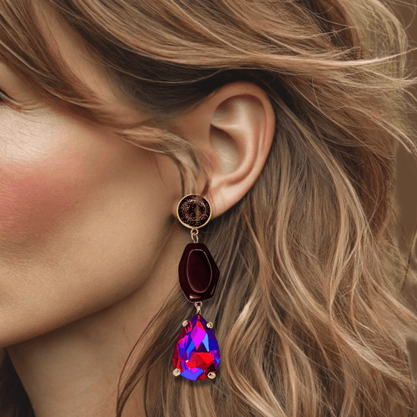 Burgundy Fuchsia Agate Earrings | Gold - Muze Earrings