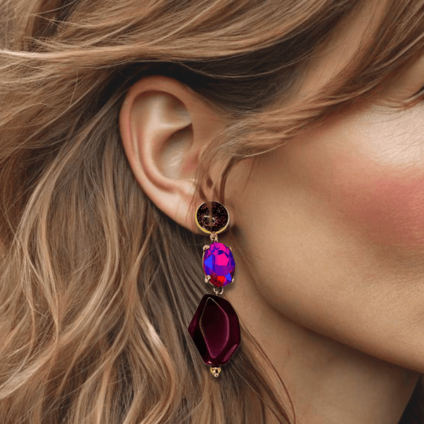 Burgundy Fuchsia Agate Earrings | Gold - Muze Earrings