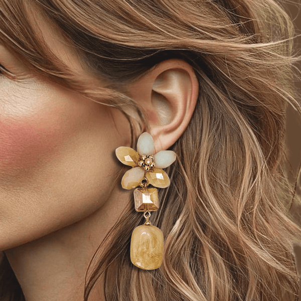 Champagne Facet Flower Earrings | Gold - Muze Earrings