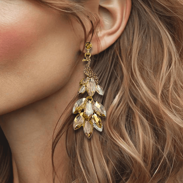 Champagne Peacock Earrings | Gold - Muze Earrings
