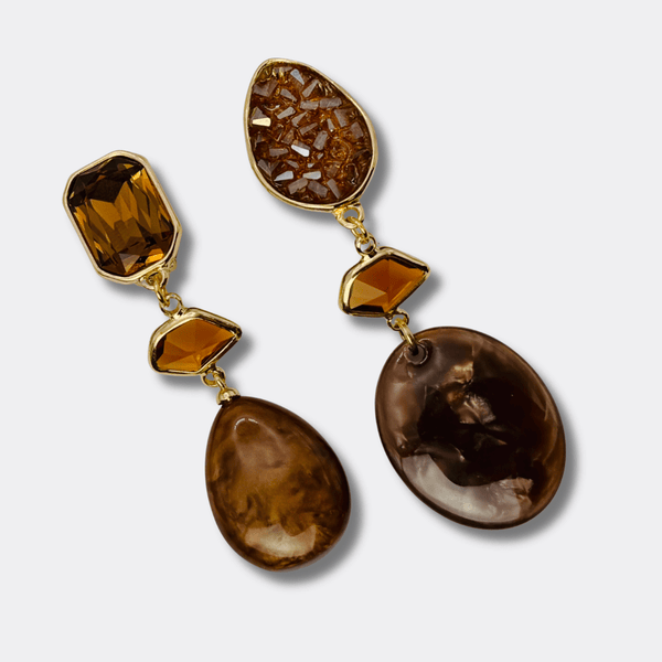 Clip Cognac Amber Earrings | Gold - Muze Earrings