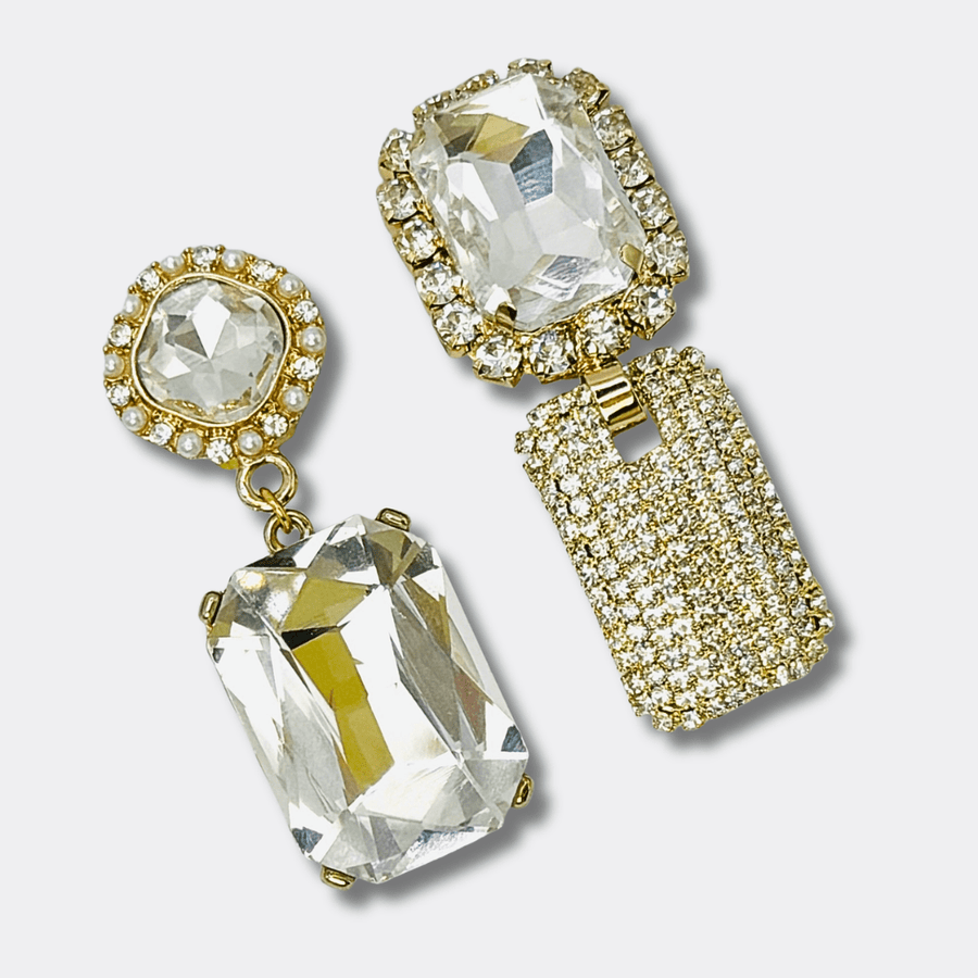 Clip Crystal Clear Earrings | Gold - Muze Earrings