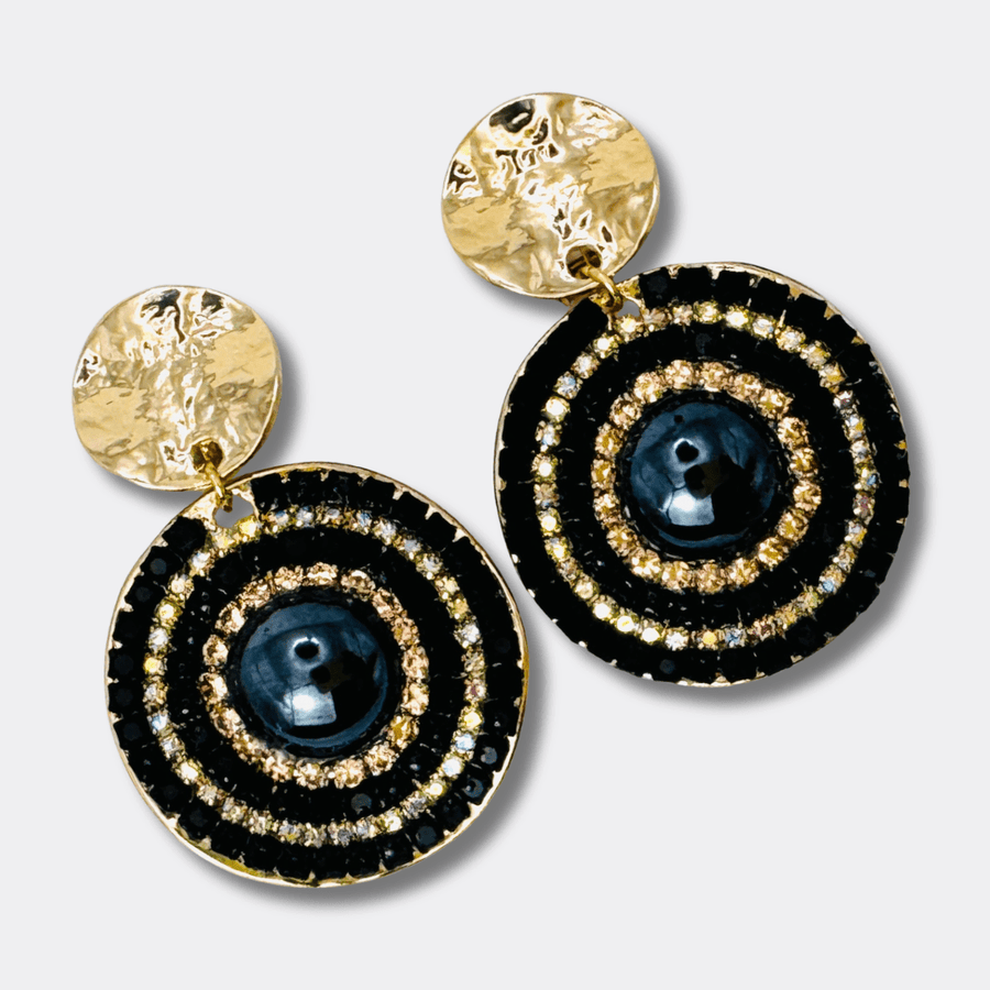 Clip Earrings Black Luminous Halo | Gold - Muze Earrings