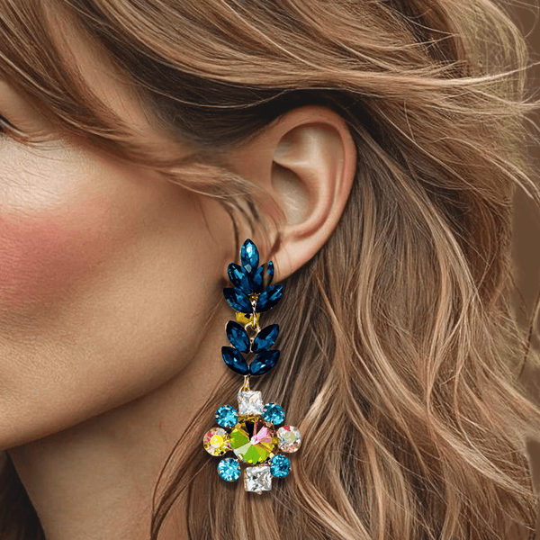 Clip Earrings Blue Flower | Gold - Muze Earrings
