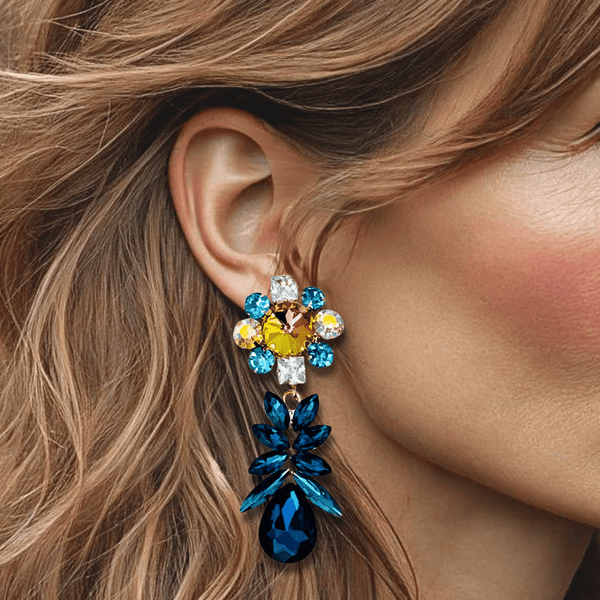 Clip Earrings Blue Flower | Gold - Muze Earrings