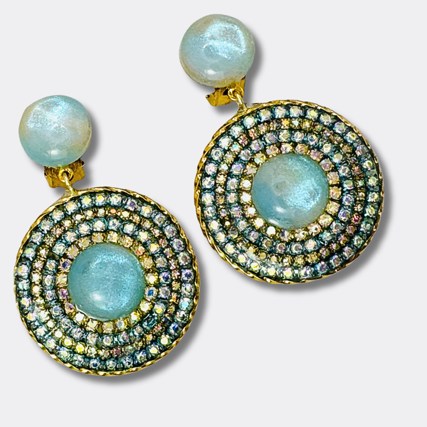 Clip Earrings Blue Luminous Halo | Gold - Muze Earrings