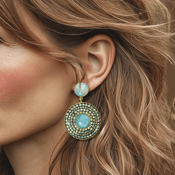 Clip Earrings Blue Luminous Halo | Gold - Muze Earrings