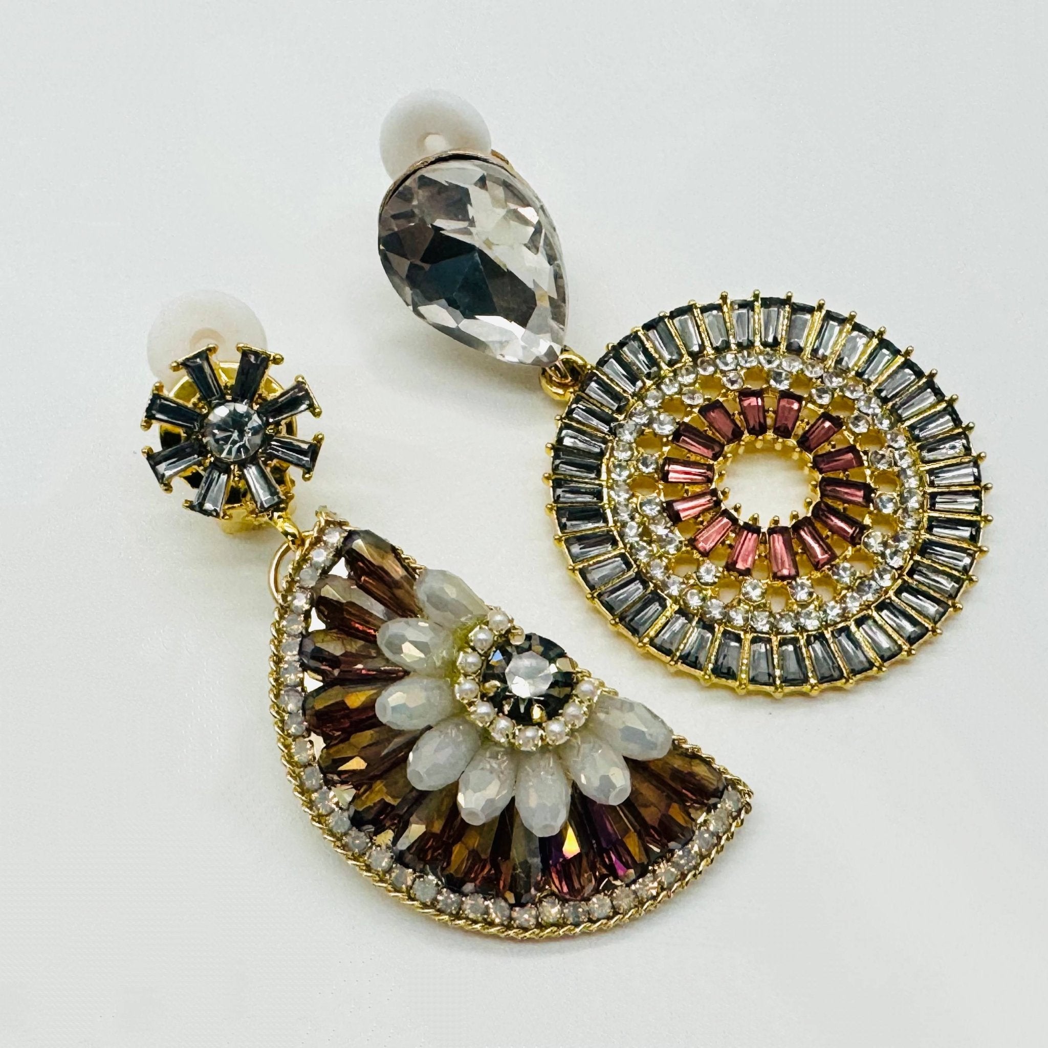 Clip Earrings Brown Crystal | Gold - Muze Earrings