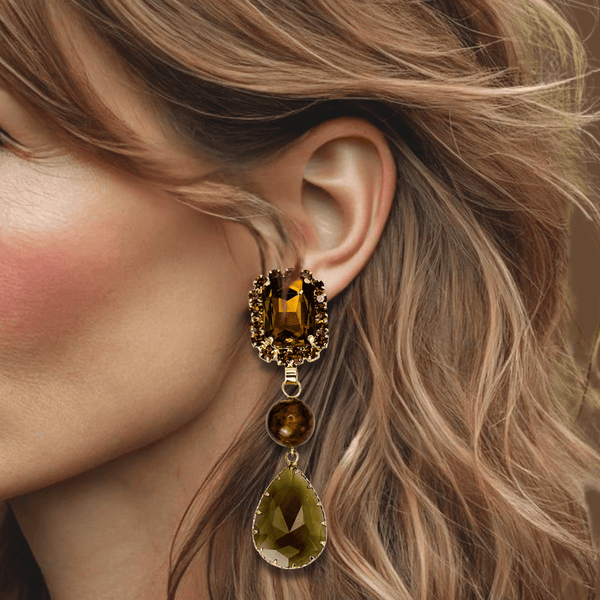 CLIP Earrings Brown Jade | Gold - Muze Earrings