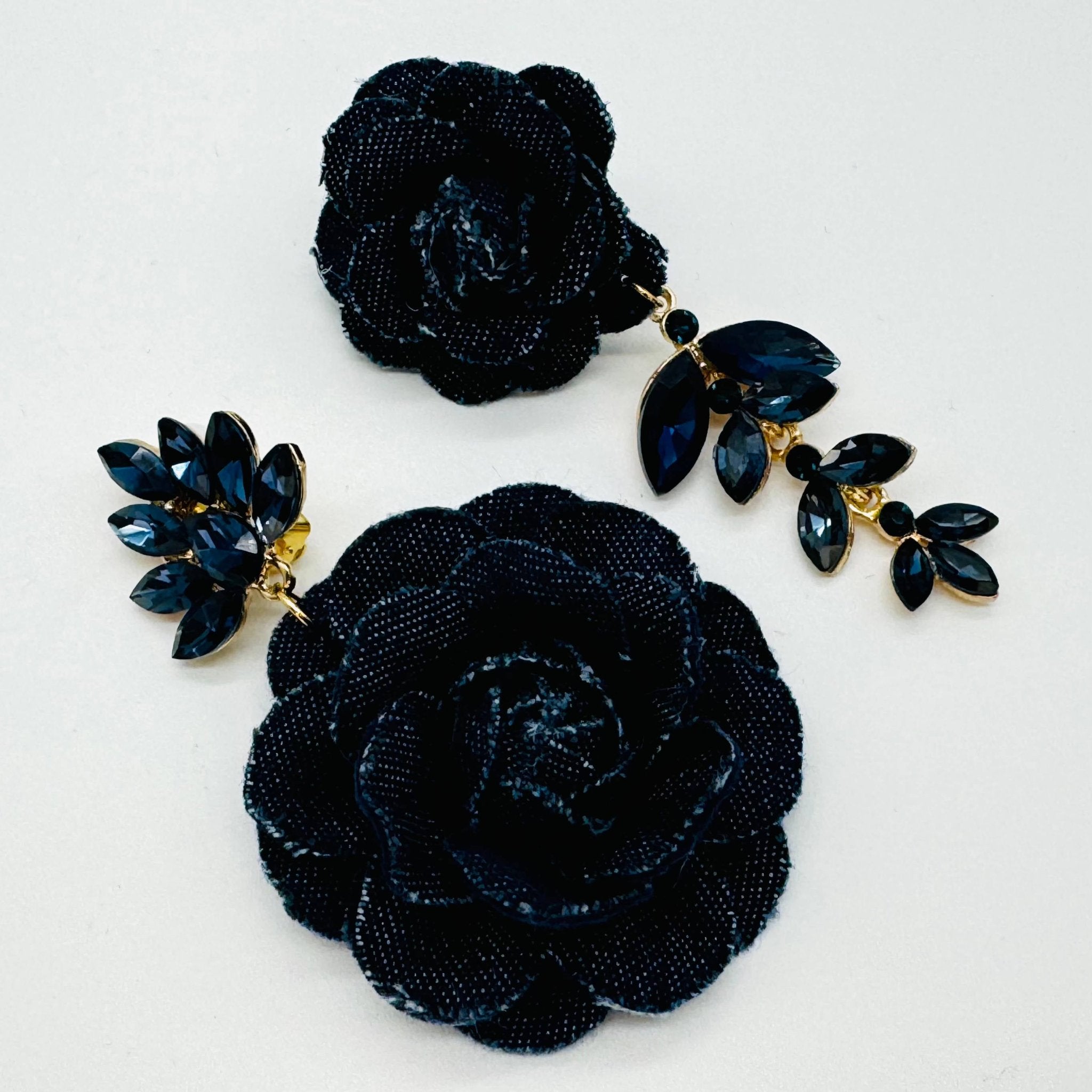 Clip Earrings Dark Denim | Gold - Muze Earrings