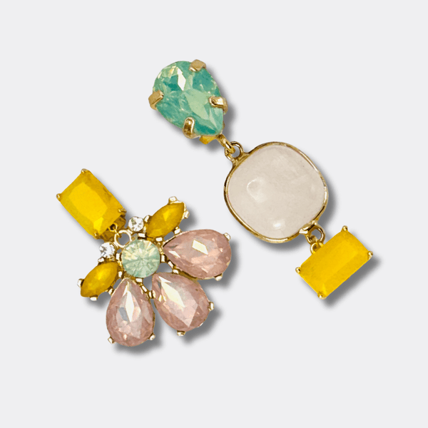 Clip Earrings Flower Rose Quartz | Gold - Muze Earrings