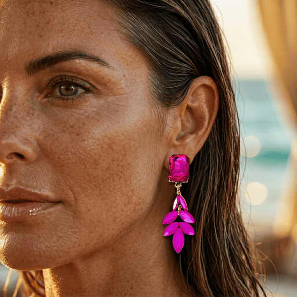 Clip Earrings Fuchsia Shells | Gold - Muze Earrings