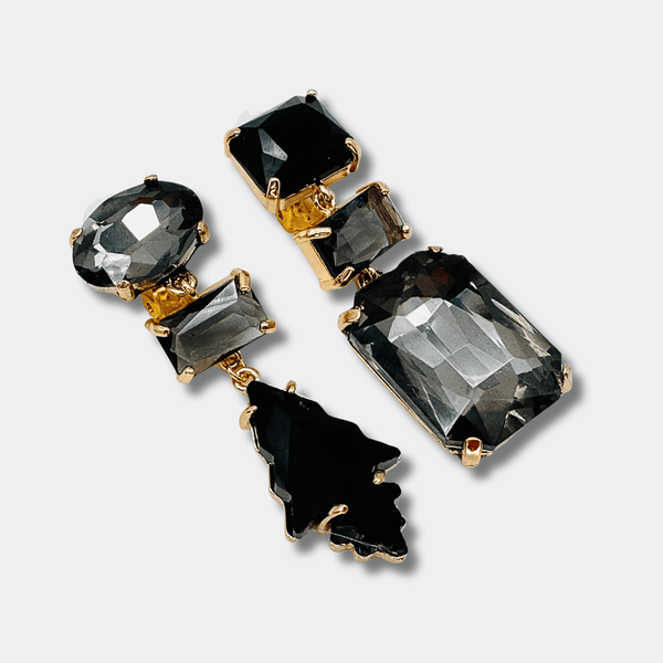 Clip Earrings Gray Glam | Gold - Muze Earrings